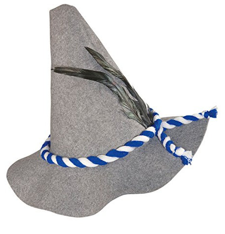 NET TOYS Oktoberfest Hut Seppelhut Filzhut Sepplhut Trachtenhut Bayernhut Seppel Seppl Bayern Trachen Kostüm Zubehör grau