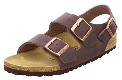BIRKENSTOCK herr Milano fettade lädersandaler, 46 EU, Brun Habana - 40 EU Schmal
