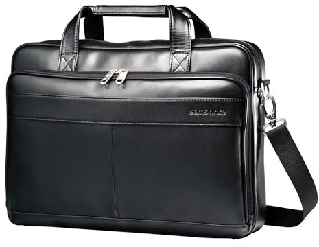 Samsonite Schmale Aktentasche aus Leder, Schwarz, 16