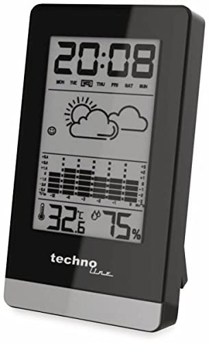Technoline WS 9125 moderne Wetterstation mit Touchsensor für die blaue Hintergrundbeleuchtung, schwarzer Rahmen, 66 x 120 x 24 mm