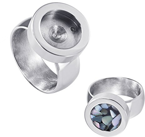 Quiges Anillo Mujer de Acero Inoxidable para Mini Monedas Plateado Tamaño 19.5
