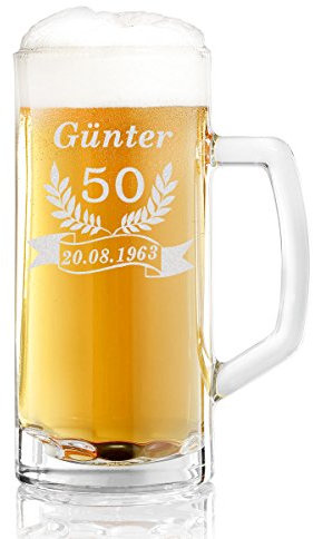 polar-effekt Bierglas mit Gravur - personalisiertes Bierkrug und Name, Jahreszahl und Datum - Geburtstagsgeschenk für Männer - Bierseidel Geschenkidee - Motiv Jubiläum 0,5l