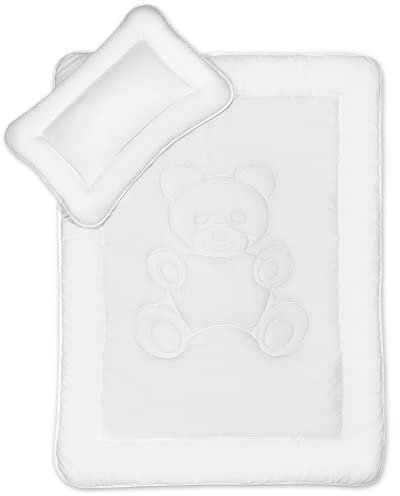 KiGATEX Baby Bettdecke und Kissen im Set - 100x135 cm Kinderbettdecke und 60x40 cm Kissen für Kinder Zertifiziert nach Öko-Tex - Kinderdecke mit Bärchensteppung