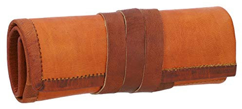 Gusti Federtasche Leder - Benjamin Damen und Herren Stiftemappe Federtasche Schlamperrolle Stifteetui Vintage Braun Leder