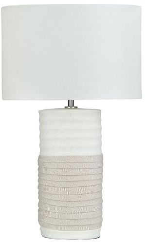Beliani Klassische Tischlampe Leinen/Porzellan weiß und helles Beige Navia