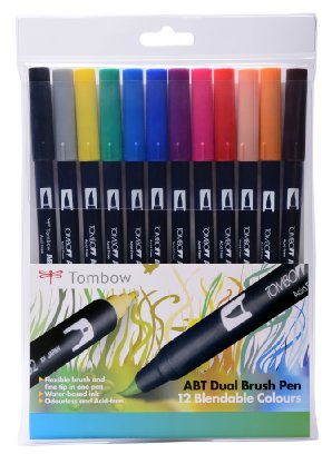 Tombow ABT Lot de 12 feutres/pinceaux 2 en 1 Couleurs primaires
