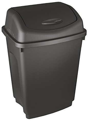 1 x Simpa® 12L 12 Litre Black Swing Bin - Heavy Duty Plastic - Home Garden Kitchen Rubbish Recycle Plastic Waste Bin Dustbin Black - Made in UK