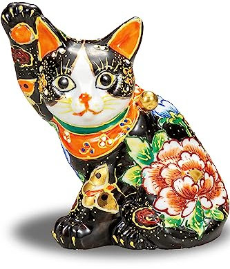 Kutani Japanische Winkekatzen Maneki Neko Rechte Hand Lucky Black Cat Keramik