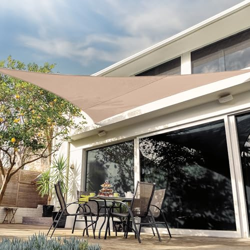 Coolaroo Coolhaven Shade Sail Kit - 95% UV Block Breathable Outdoor Sun Shade with Stainless Steel Hardware for Patio, Deck, Garden, or Pool, 18 ft Triangle, Sahara