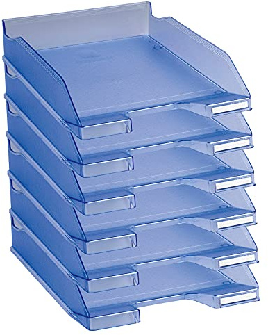 Exacompta 11310D 6er Pack Premium Briefablage Combo Midi DIN A4. Ideale Briefkörbe für Ihre Organisation. Robuste und stapelbare Ablagekörbe eisblau transluzent