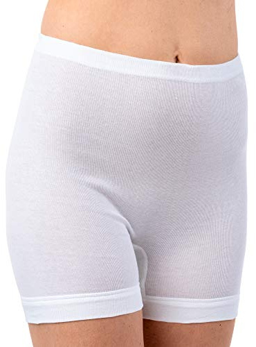 HERMKO 1900 Lot de 4 Culottes Femmes, Longues Jambes, 100% Coton Biologique, Couleur:Blanc, Taille:44 (M)