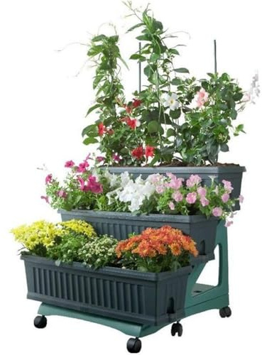 Bama Orto 3 vasi da Fiori da Giardino con Carrello, 80 x 74 x 73 cm, Verde, 80 x 74 x 73 cm