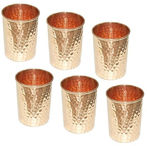 Zap Impex ® Reines kupfer gehämmert wasser trinken gläser set 6 indischen gefäße zubehör, kapazität 350 ml
