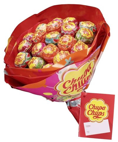 Chupa Chups Flower Bouquet, Lollipop Gusti Frutti Assortiti al Limone, Arancia, Fragola, Mela, Anguria e Ciliegia, Bouquet da 19 lecca lecca Monopezzo, Ottimo come Idea Regalo, Confezione da 1