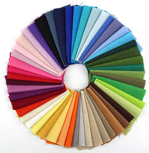 RayLineDo Patchwork-Quadrate aus Leinen-Baumwollstoff, einfarbig, 10 x 10 cm, 50 Stück in verschiedenen Farben