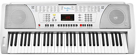 Funkey 61 SL Keyboard Silber (61 Tasten, 100 Klangfarben, 100 Rhythmen, 8 Demo Songs, Netzteil, Notenständer)