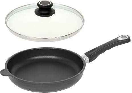 Lotus Poêle en Fonte avec Manche Amovible et Couvercle en Verre de sécurité Ø 24 cm, Fond Ø 18,5 cm, Hauteur 5,1 cm