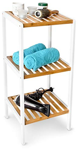 Relaxdays Bambus Regal mit 3 Fächern HBT: 80 x 35 x 31,5 cm Schickes Badregal mit 3 Ablagen aus natürlichem Holz Standregal als Küchenregal oder Holzregal zur Aufbewahrung im Badezimmer, weiß, Natur
