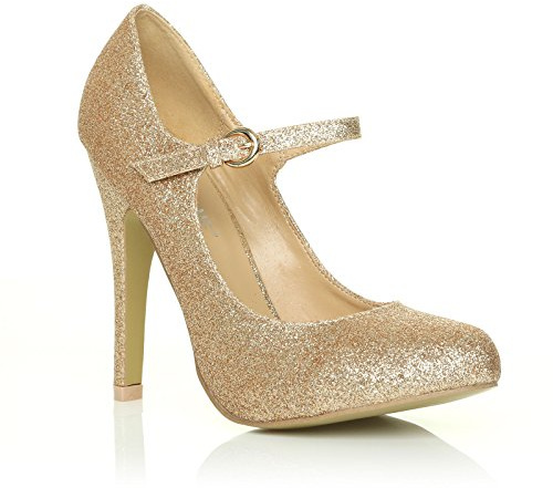 NEW WOMENS LADIES HIGH HEEL MARY JANE ANKLE STRAP COURT SHOES SIZE 3-8