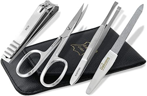Maniküre Set im Leder Etui mit Solingen Nagelfeile und Nagel-Knipser Schere Pinzette von InstrumenteNRW
