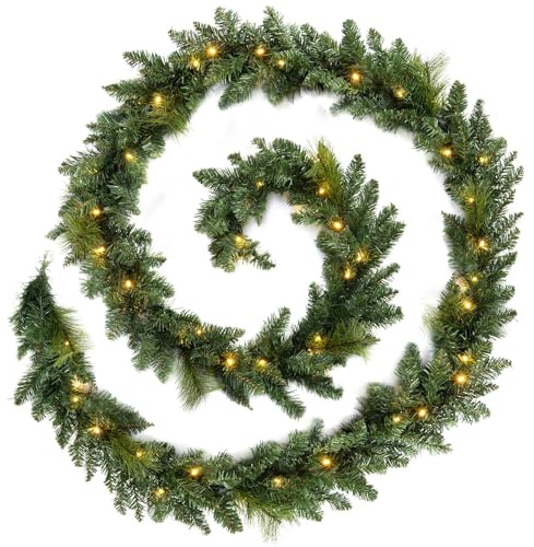 WeRChristmas Pre-Lit Extra Long Garland Illuminated with 80 Warm LED Lights, Green, 18 feet