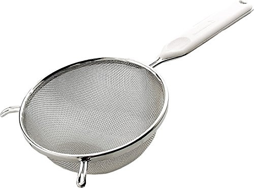 FACKELMANN Food & More Colador de Cocina Acero Inoxidable, Malla Fina, Colador de Tamiz, Borde Redondo 14 Cm, Mango ABS, Color Blanco e Inox, 22x14x6 cm, 1 ud.
