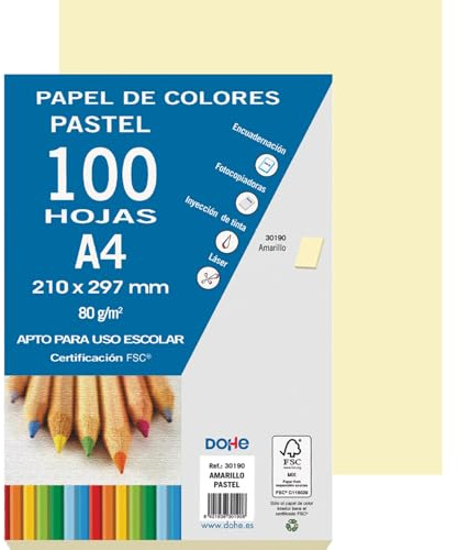 DOHE - Papier A4 coloré de 80 g jaune pastel - 100 feuilles 30190