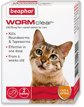 Beaphar | WORMclear® Tablets for Cats | Kills All Common UK Intestinal Worms (Roundworms & Tapeworms) | Vet Strength Treatment | Meat-Flavoured | 2 Tablets (Pack of 1)