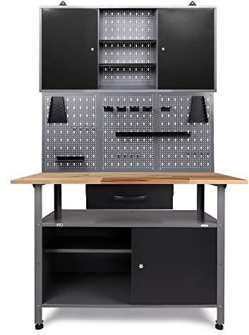 Ondis24 Werkstatteinrichtung Klaus, Metall, 1 Werkstattschrank, Lochwand, Hakensortiment (Arbeitshöhe 85 cm, Schwarz)