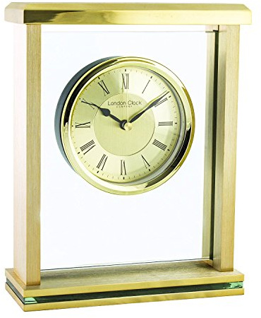 London Clock 03123 Gold Flat Top Mantel Mantel Battery Clock