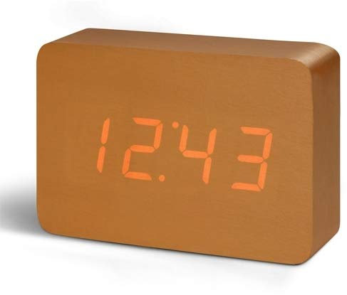 Gingko Brick Click Clock Beech Wecker - Holzoptik 15x4,5x10 cm Kupfer/LED rot