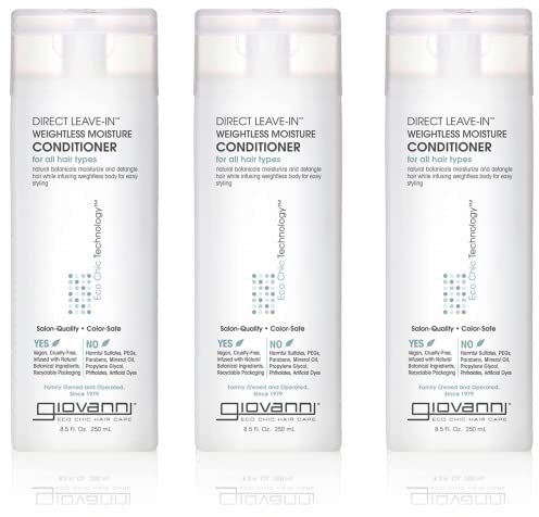 GIOVANNI Direct Leave-In Weightless Moisture Conditioner - Co Wash, Great for Curls & Wavy Hair, Wash & Go, Salon Quality, No Parabens, Infused with Natural Botanical Ingredients - 8.5 oz, (3 Pack)