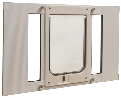 Ideal Pet Products Aluminium-Haustiertür, verstellbar für Fensterbreiten von 58,4 cm bis 71,1 cm, Chubby Kat 19,1 x 26,7 cm Klappengröße
