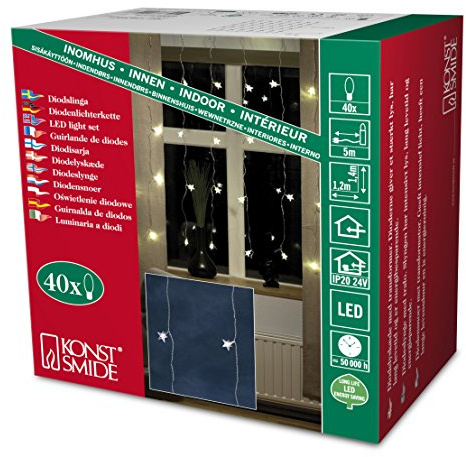 Konstsmide LED Lichtervorhang, für Fenster, 40 Acryl Sterne, 40 warm weiße Dioden, 24V Innentrafo, transparentes Kabel - 3755-103