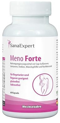 SanaExpert Meno Forte - Integratore Naturale per Alleviare i Sintomi della Menopausa - Con Isoflavoni di Soia, Calcio, Selenio e Vitamine - 60 Capsule - Prodotto in Germania