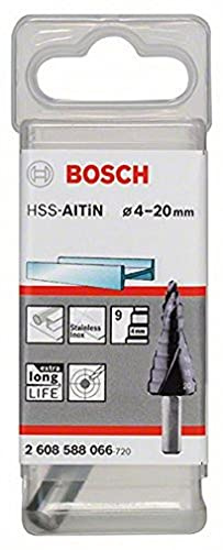 Bosch Professional Stufenbohrer HSS-AlTiN mit 3-Flächen-Schaft ( 4-20 mm, 9 Stufen) 2608588066 Durchmesser: 4.0 - 20.0