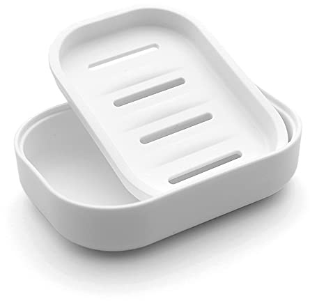 UVIVIU Plastic Soap Dish, Container, Keeps Soap Dry,Easy Cleaning,Drain,White