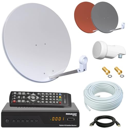 Digital SAT Anlage 60cm + HD Receiver + 10m Kabel + Opticum Single LNB = HD Komplett Set (3 Farben wählbar)