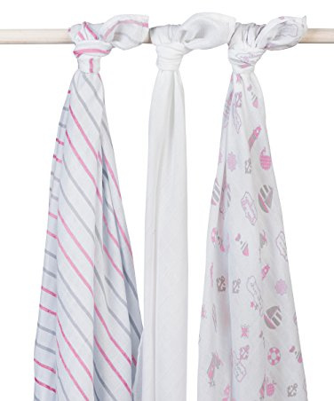 Jollein 535-850-65034 Mullwindel, Girls at sea, 3 pack, 115 x 115 cm, rosa