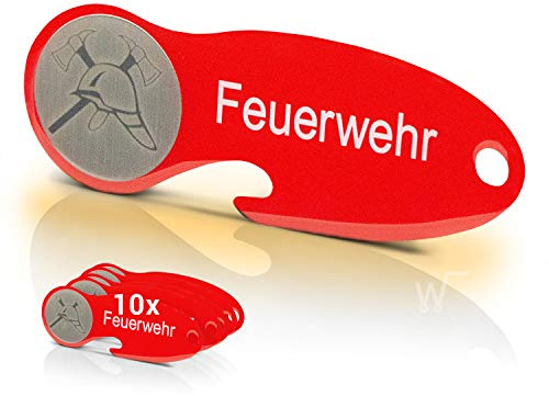 Einkaufswagenlöser Code24 Feuerwehr F2 / Schlüsselanhänger Einkaufschip mit Schlüsselfundservice/Abziehbarer Einkaufswagenchip Metall, Chip Einkaufswagen, Key Finder / 10 Stück