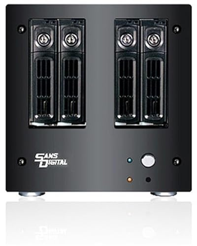 Sans Digital AccuNAS - Servidor Gigabit dual compartido de archivos iSCSI y NAS de 64 bits y 4 bahías para Windows/MAC/Linux, color negro (AN4L+B)