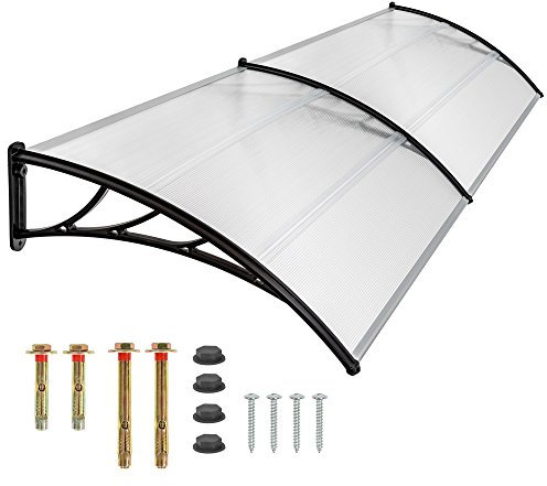 tectake® Front Door Canopy with Translucent Polycarbonate Panels, UV-Protected & Temperature-Resistant Awning with Arched Side Struts, Outdoor Shelter for Doors, Windows, Patios, Gardens - 300 x 93 cm