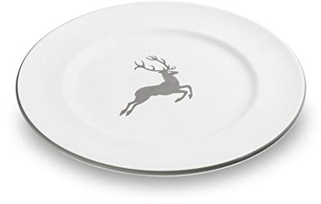 GMUNDNER KERAMIK Speiseteller Gourmet Durchmesser : 27 cm grauer Hirsch Geschirr, handgemacht in Österreich