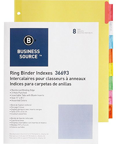 Business Source 36693 Ordnerregister für Ringbucheinlagen, mehrfarbig, 8 Stück