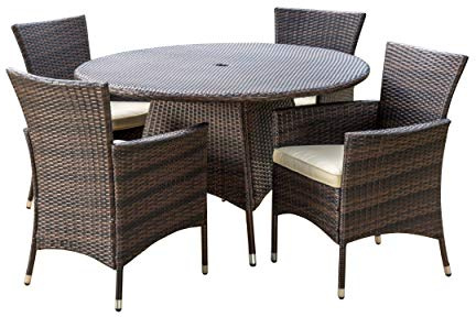 Christopher Knight Home Rodgers Outdoor Wicker Dining Set, 5-Pcs Set, Multibrown