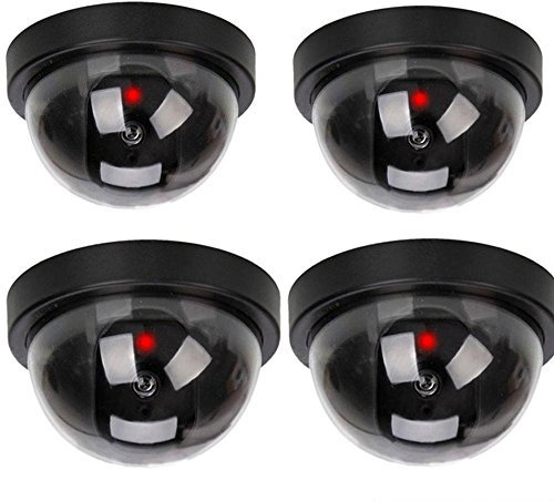 WER 4 x Simulation Security Camera Flashing LED Indoor & Outdoor - Dome to Protect Your Proverty and Reduce Extra Loss