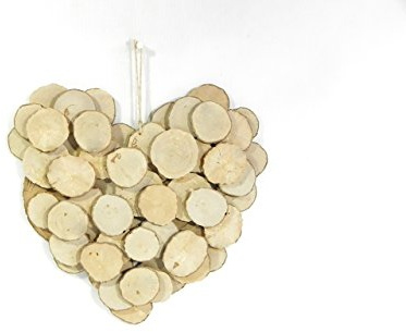 Déco murale en bois, coeur en bois, déco nature, romantique, fabrication artisanale avec des rondelles de bois naturel