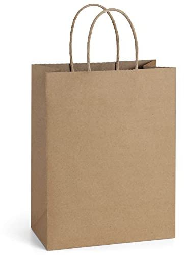 BagDream Gift Bags with Handles 8x4.25x10.5 Inch Brown 50 Pack Bulk