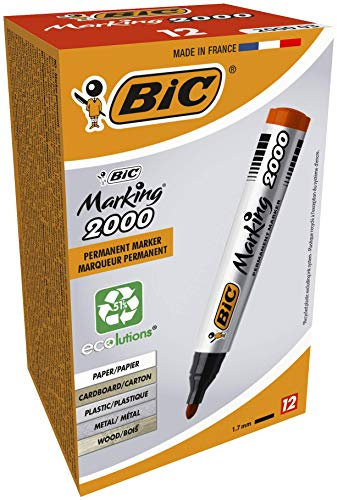 BIC Marking 2000 Permanent Marker, in Rot, 12er Pack, Wasserfester Stift auch für Karton, Plastik und Holz, mit Rundspitze, Strichstärke: 1,7 mm