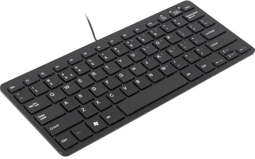 R-Go Kompakte Ergonomische Tastatur - QWERTY (US) Natürliche Tastatur mit flacher Oberfläche - Verkabelte USB-tastatur mit kompakte Design - Leichter Tastenanschlag - LED - Schwarz